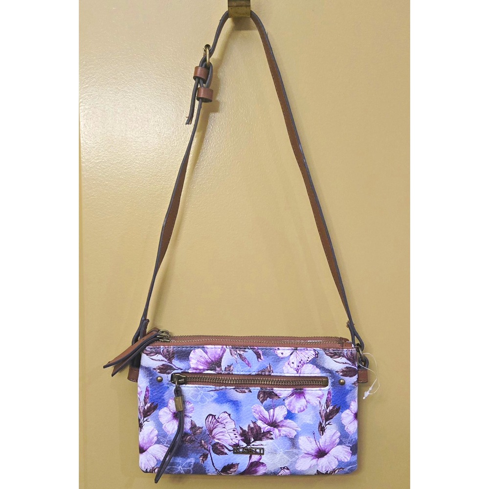 NWOT Rosetti Floral Crossbody Purple Hibiscus & Butterfly Print Detachable Strap